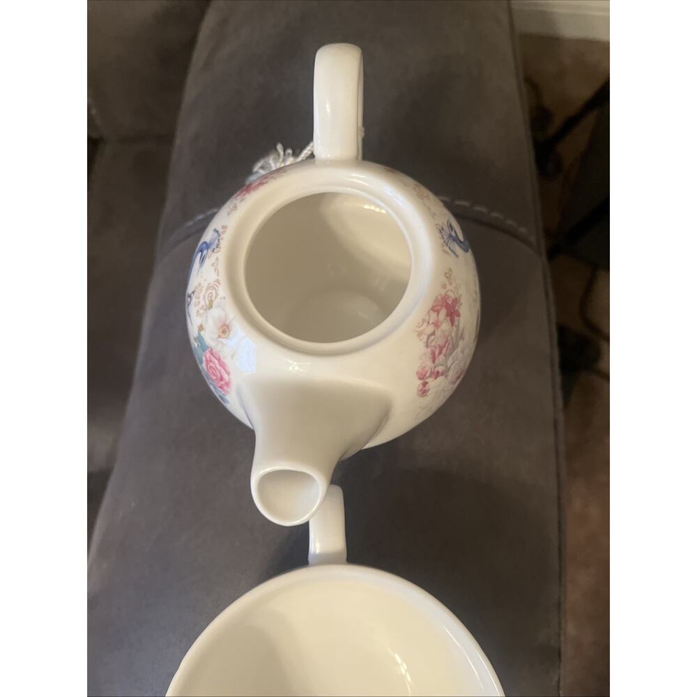 Peacock Tea For One Set Stackable Teapot Cup Mug Floral Pink Gold Tassel Luu BV - Picture 7 of 11